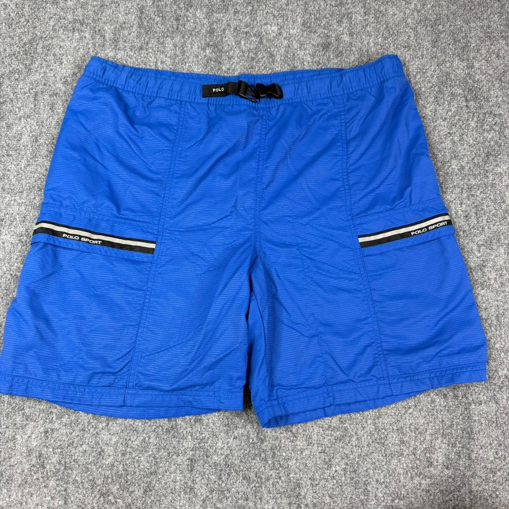 Vintage Polo‎ Sport Mesh Lined Shorts Mens Large Blue Buckle Belt Nylon Ripstop